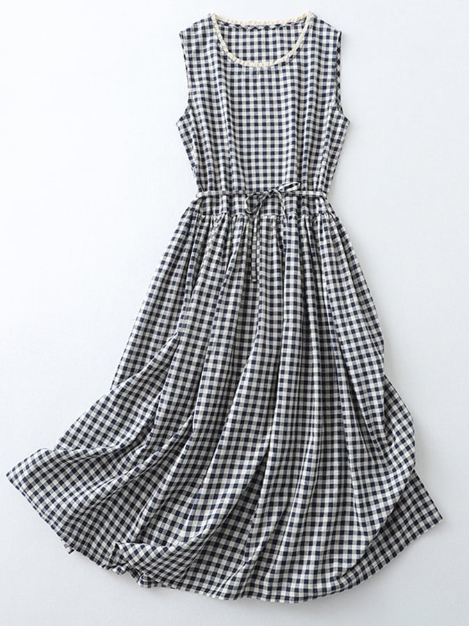 Lovevop Women's Cotton Linen Vintage Plaid Vest Dress - Casual Loose Fit Slimming Tunic for Spring/Summer Outfits, Layering, Office Wear & Boho Style