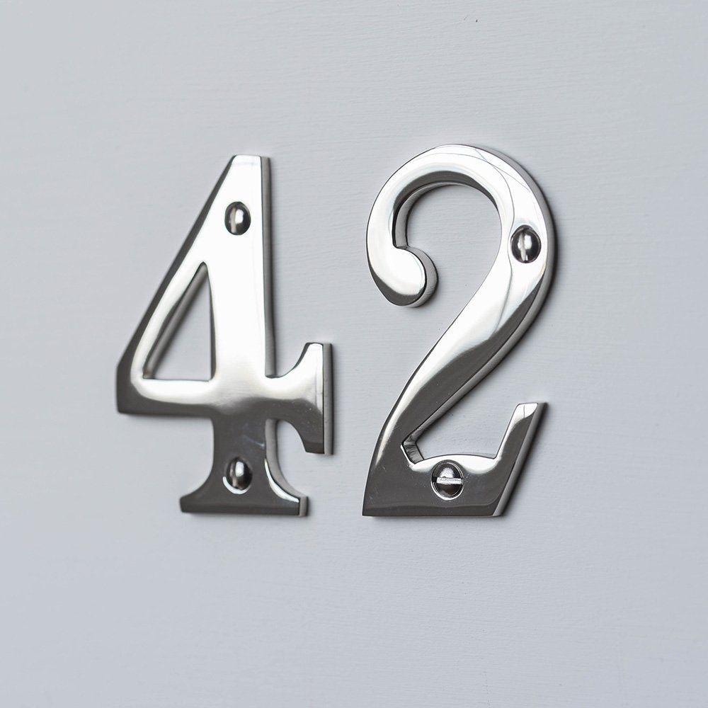 3 Inch Polished Nickel House Numbers - Modern Address Plaque for Home & Business Exterior Decor