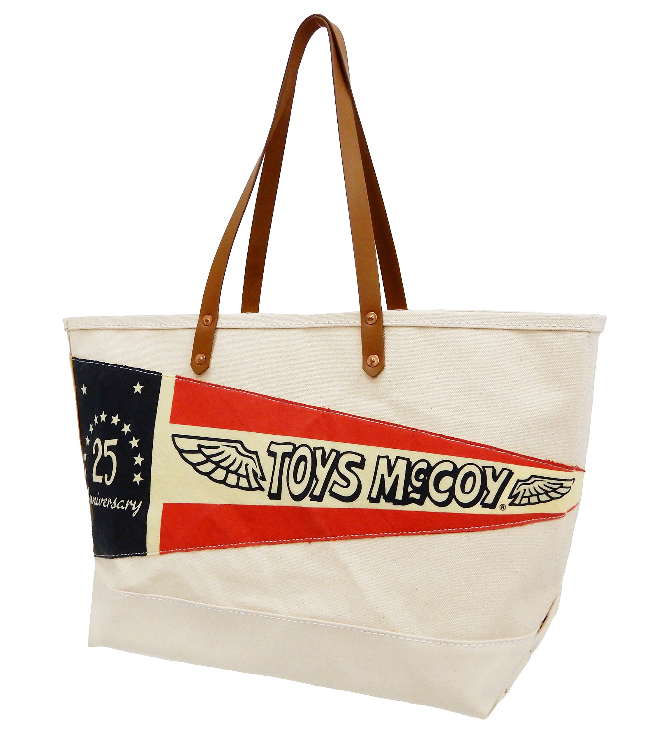 TOYS McCOY Men's Casual Canvas Tote Bag with Leather Handles - Stylish Pennant Design TMA2119 Natural - Perfect for Work, Travel & Everyday Use