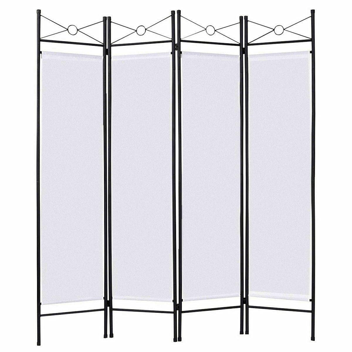 White 4 Panel Folding Room Divider Screen - Mikalo Privacy Partition for Bedroom, Office & Living Room | Portable Space Separator for Home Decor & Room Organization