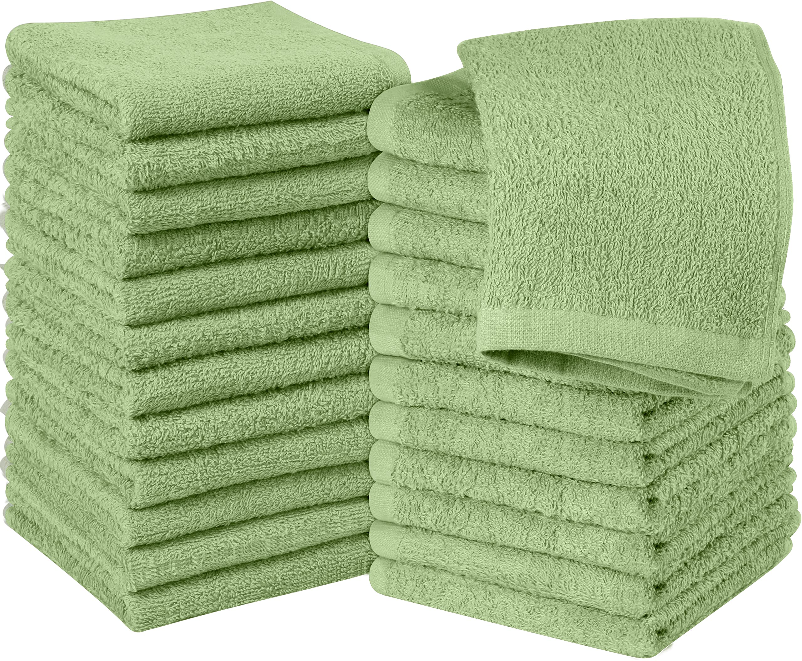 Utopia Towels 24 Pack 100% Ring Spun Cotton Washcloths Set - Premium Flannel Face Cloths & Soft Fingertip Towels, Highly Absorbent, Sage Green - Perfect for Spa, Baby Care, Gym & Facial Cleansing