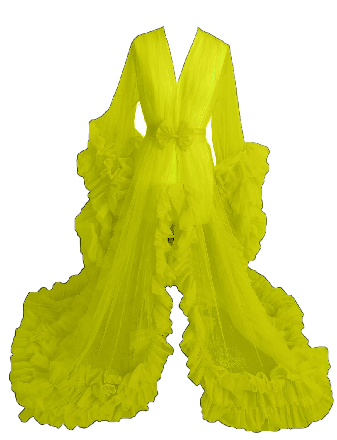 Elegant Women's Long Wedding Scarf & Illusion Lingerie Set - Puffy Dress Robe Nightgown for Bridal Shower, Honeymoon & Romantic Evenings
