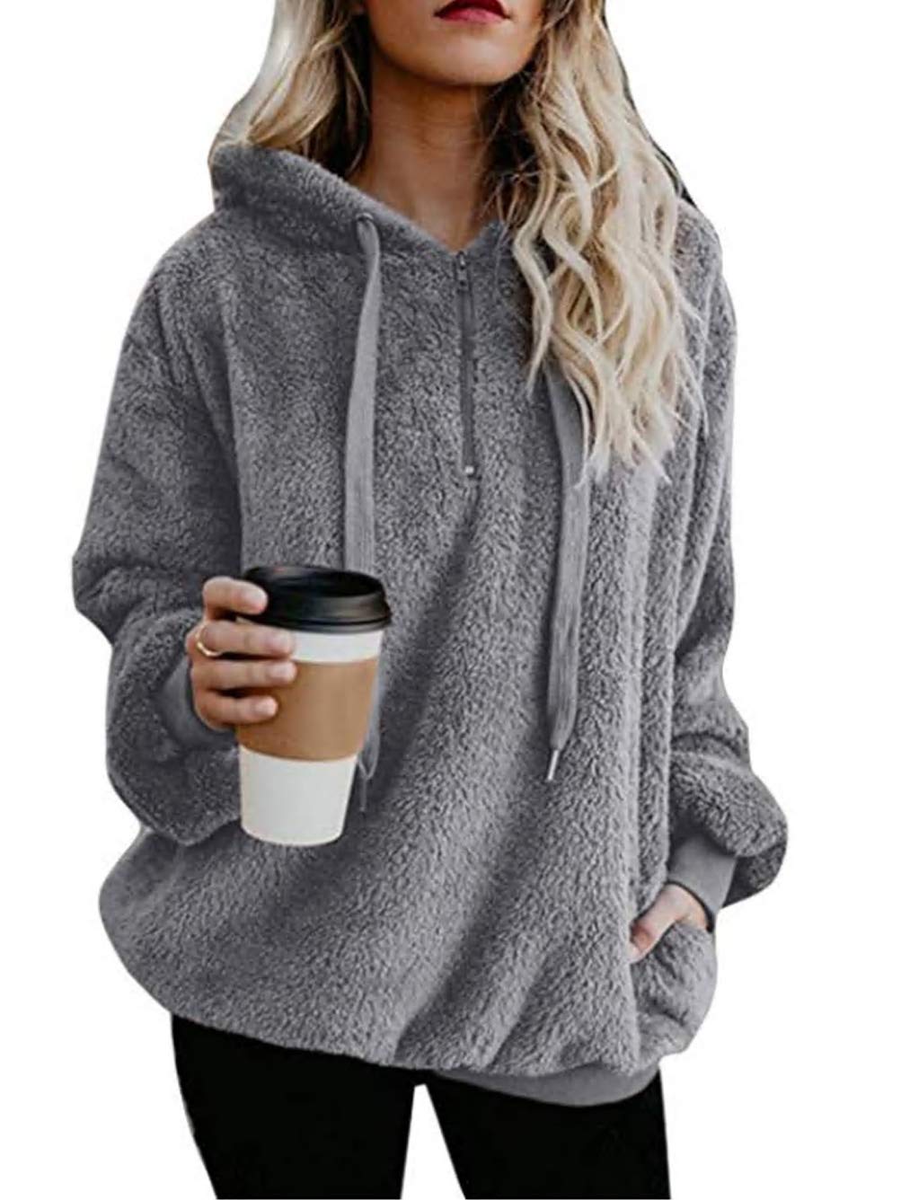 iChunhua Women's Casual Sherpa Fleece Hoodie Sweatshirt with Pockets - Cozy Winter Wear for Outdoor Activities, Lounge & Travel