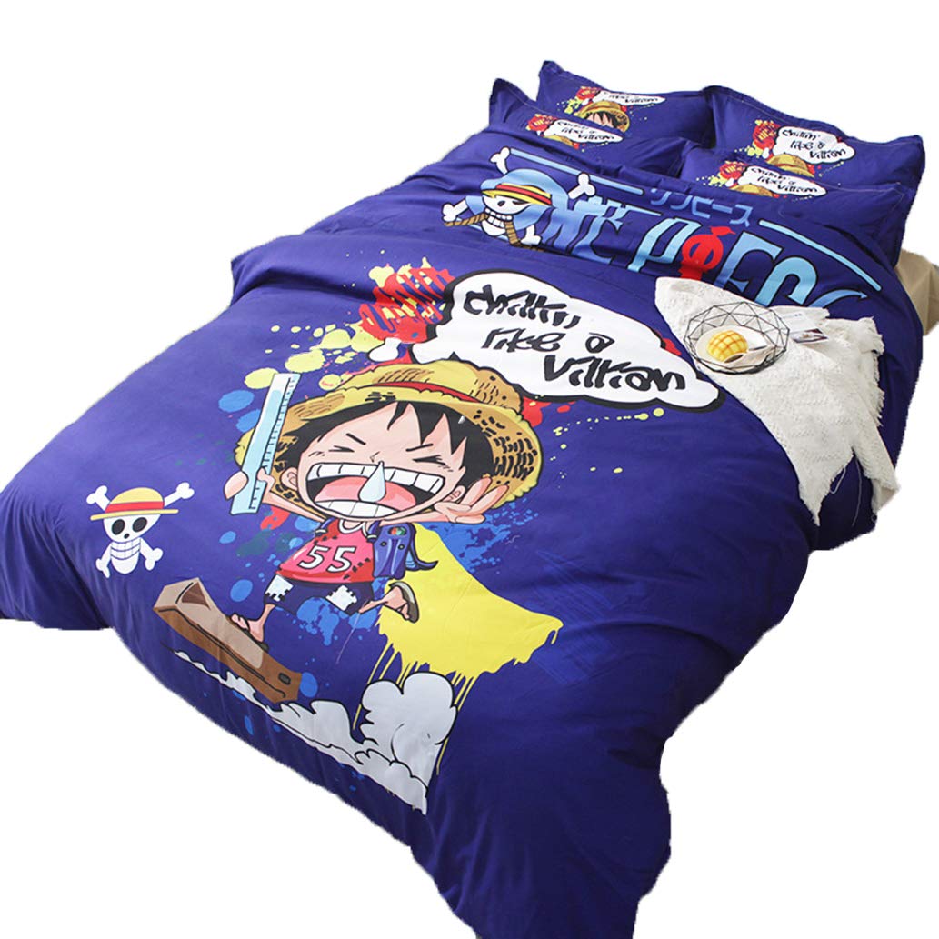 Ailancos One Piece Monkey D. Luffy 3D Printed Anime Duvet Cover Set - 3 Piece Twin Size Bedding Set with Vibrant 3D Design - Perfect for Anime Fans, Kids Rooms, and Themed Bedroom Decor