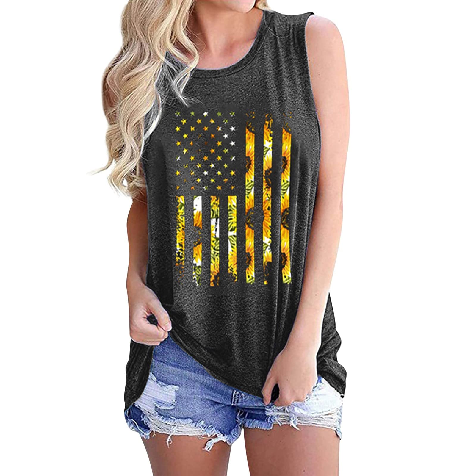 Women's 4th of July Tank Top - American Flag Graphic Patriotic Shirt for Women (Grey, Small) | Perfect for Independence Day Celebrations, Summer BBQs & Patriotic Events