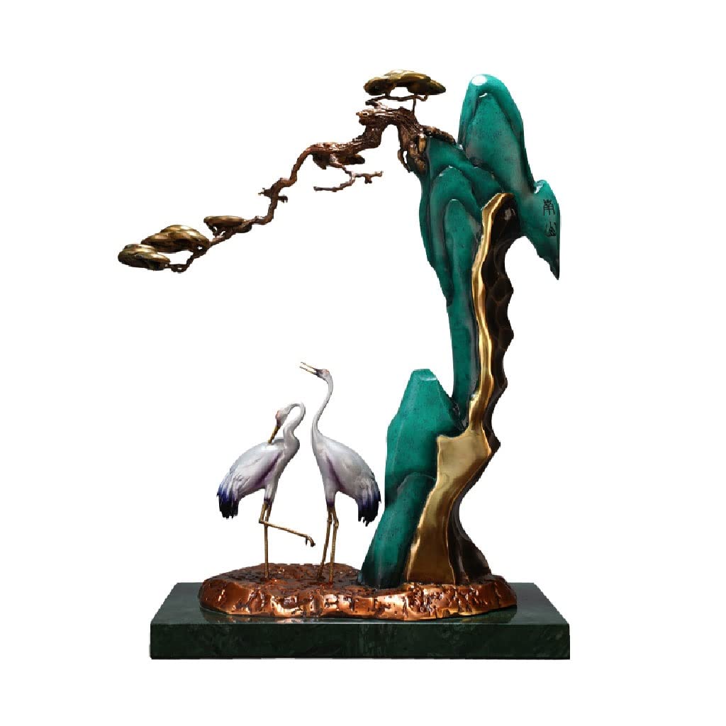 Elegant Green Crane Figurine Sculpture - 41CM Luxury Home Decor for Living Room, Office & Gifts | Feng Shui Ornament, Handcrafted Decorative Art Piece