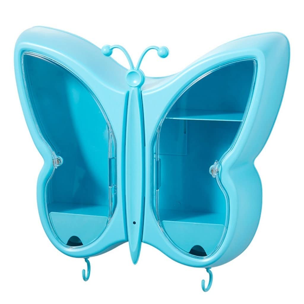 Wall-Mounted Makeup Organizer - No Drill Bathroom Cosmetic Storage Box with Mirror, Perfect for Vanity, Shower & Skincare Products Display (Blue) - Ideal for Small Space Organization & Bathroom Decor