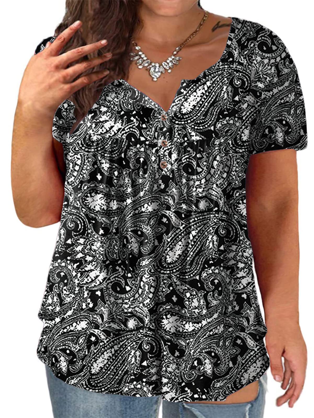 Plus Size Women's Summer Henley Shirts - Flowy Tunic Tops for Casual Wear, Beach Outfits & Everyday Comfort