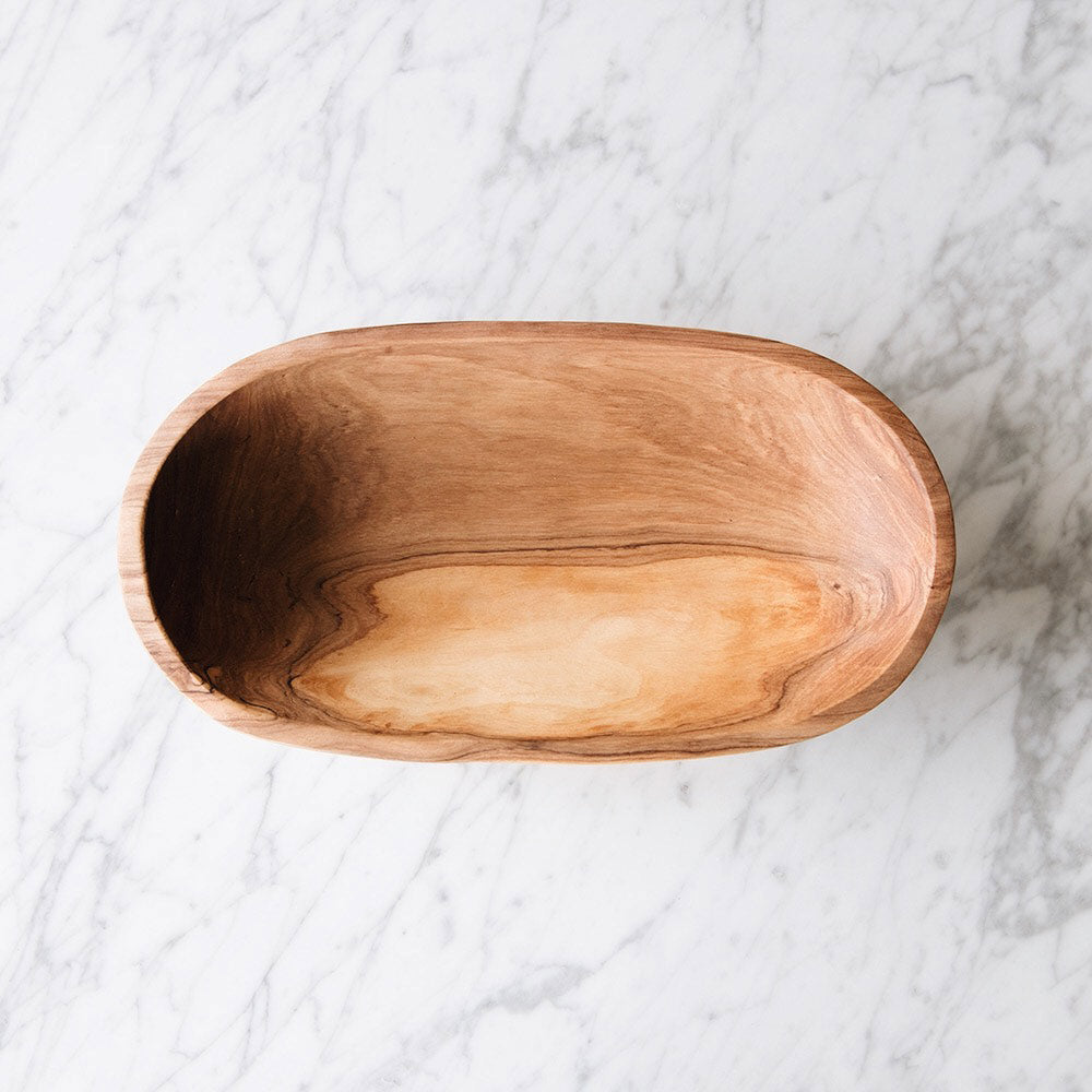Hand Carved Wild Olive Wood Oval Bowl - Natural Wooden Serving Bowl for Salads, Fruits, Nuts - Perfect for Home Decor, Kitchen Use & Gift Giving