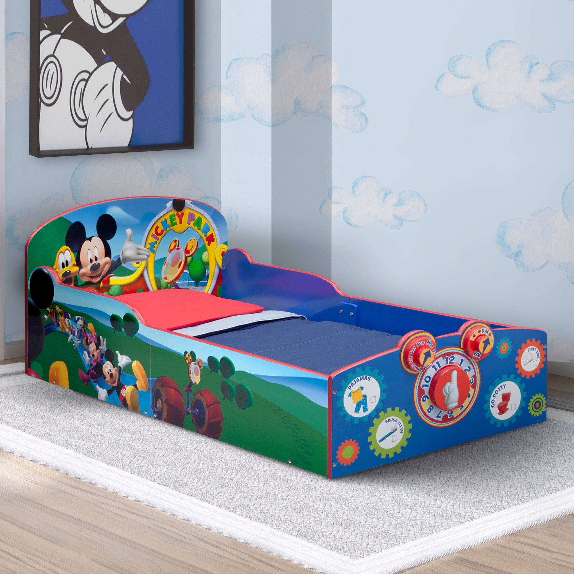 Disney Mickey Mouse Interactive Wood Toddler Bed - Fun & Safe Kids Furniture for Bedrooms & Playrooms | Perfect for Disney-Themed Nursery Decor & Toddler Sleep Training
