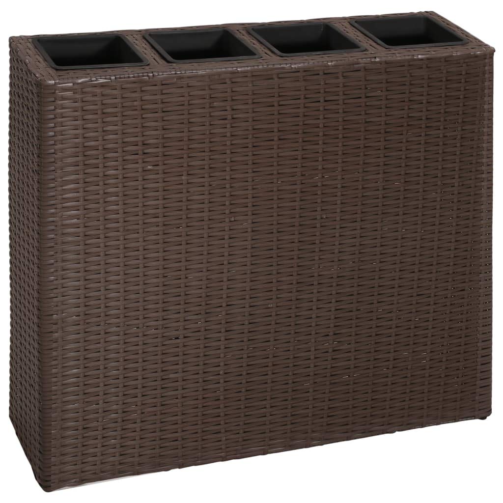 Brown Poly Rattan Rectangular Garden Planter with 4 Removable Zinc Pots - 31.2x8.7x30 Inch Outdoor Flower Container for Patio, Balcony, Yard & Home Decor - Perfect for Herbs, Flowers and Small Plants
