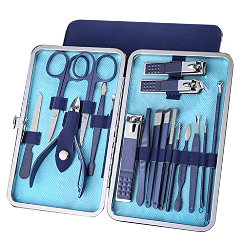 18-Piece Professional Nail Pedicure Tools Set - Portable Travel Hygiene Kit with Nail Clippers, Cuticle Pusher & Manicure Tools (Blue) - Perfect for Home, Salon & On-the-Go Nail Care