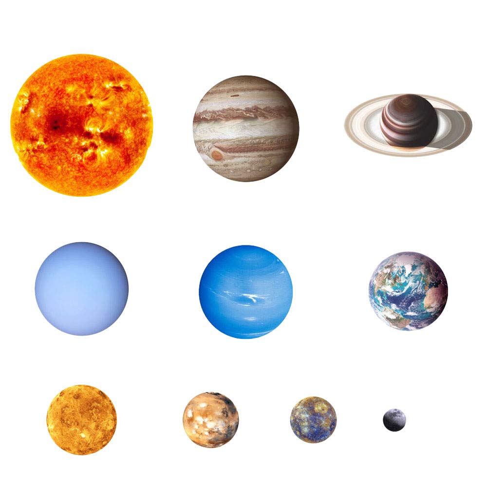 Glow in the Dark Wall Stickers - Moon & Nine Planets Decals, Shining Adhesive Paper for Room Decor, Nursery, Kids Bedroom (Size S) - Perfect for Birthday Parties, Home Decoration & Night Light Effects