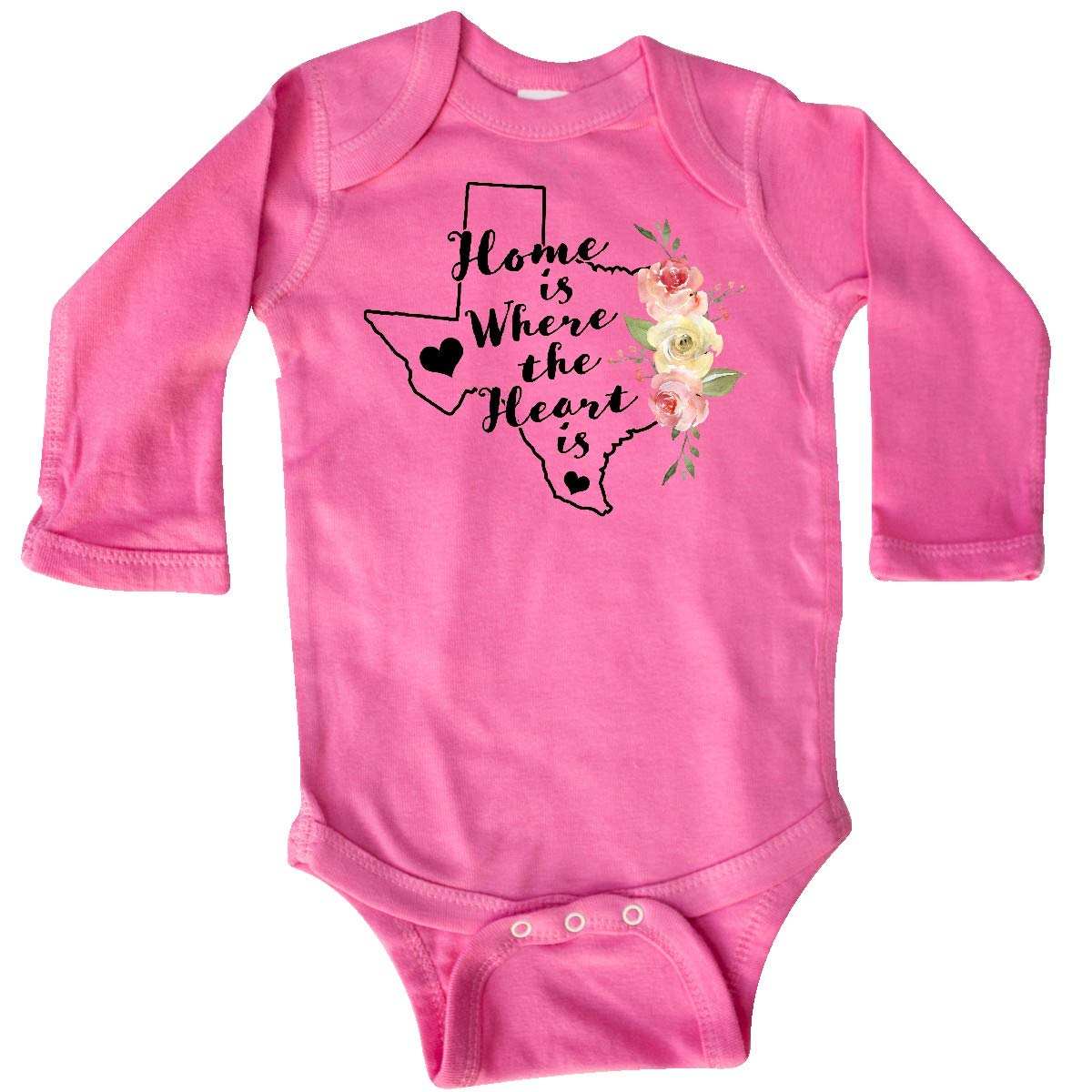 Inktastic Texas Home is Where The Heart is Watercolor Long Sleeve Baby Bodysuit - Soft Cotton Infant Romper for Family Photos, Holidays & Casual Outings