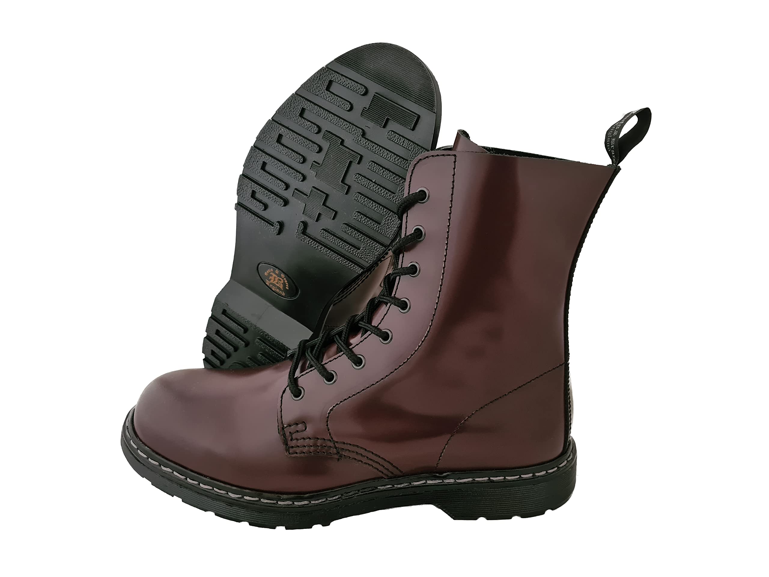 Men's 8 Eyelet Oxblood Leather Boots - Non-Steel Toe Work Boots by Boots & Braces England | Durable & Stylish for Work, Casual Wear & Outdoor Activities