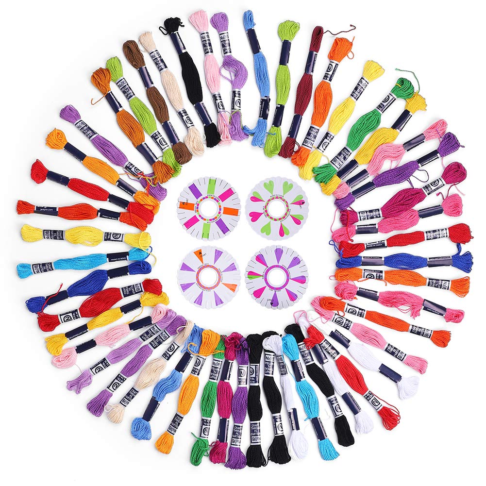 50Pcs Embroidery Floss Kit - Premium Cotton Cross-Stitch Thread for DIY Sewing, Bracelets & Crafts | Includes Weave Wheels for Beginners | Perfect for Handmade Jewelry, Scrapbooking & Home Decor Projects