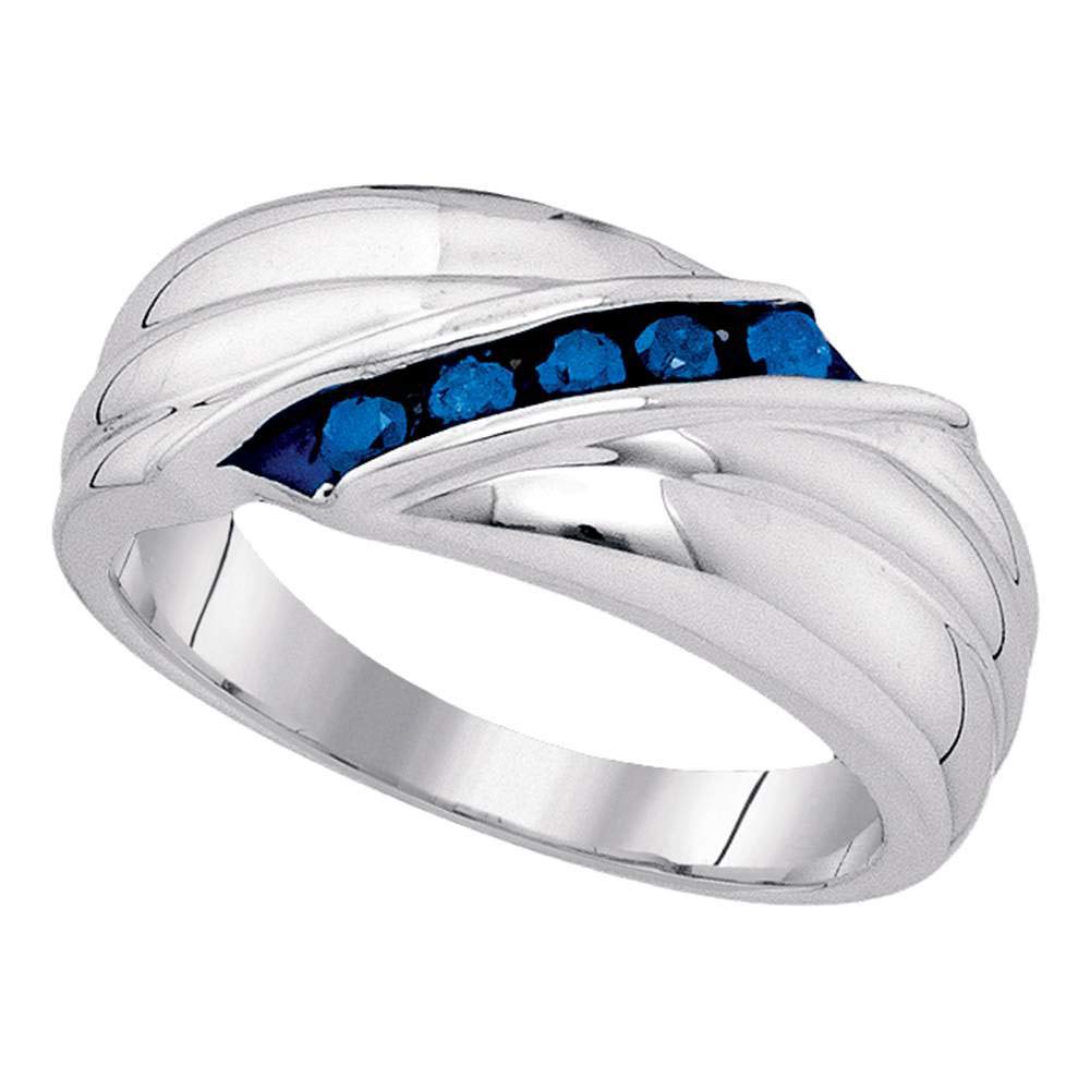 FB Jewels Sterling Silver Men's Round Blue Enhanced Diamond Wedding Band Ring - 1/3 CTTW Size 10 - Perfect for Anniversary, Engagement & Special Occasions