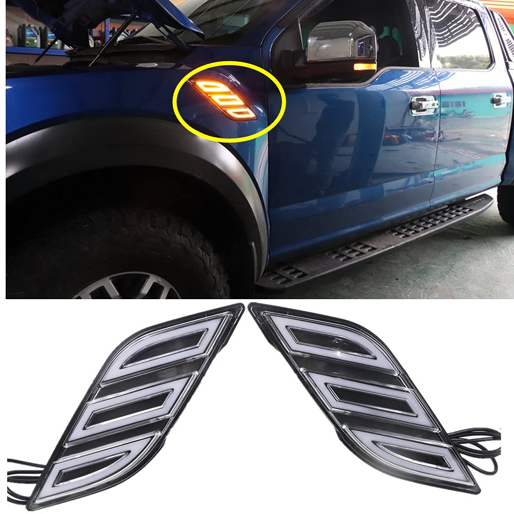Fender LED Side Marker Lights for Ford Raptor F150 2015-2020 | Switchback White/Amber DRL with Sequential Turn Signal | Fog Light Assembly | Off-Road & Night Driving Safety Upgrade