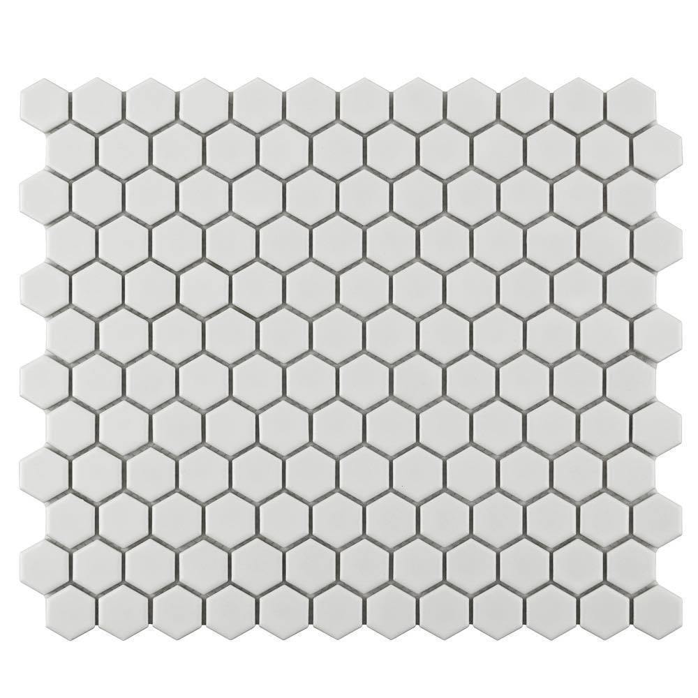 Hexagon Porcelain Mosaic Tile White 1