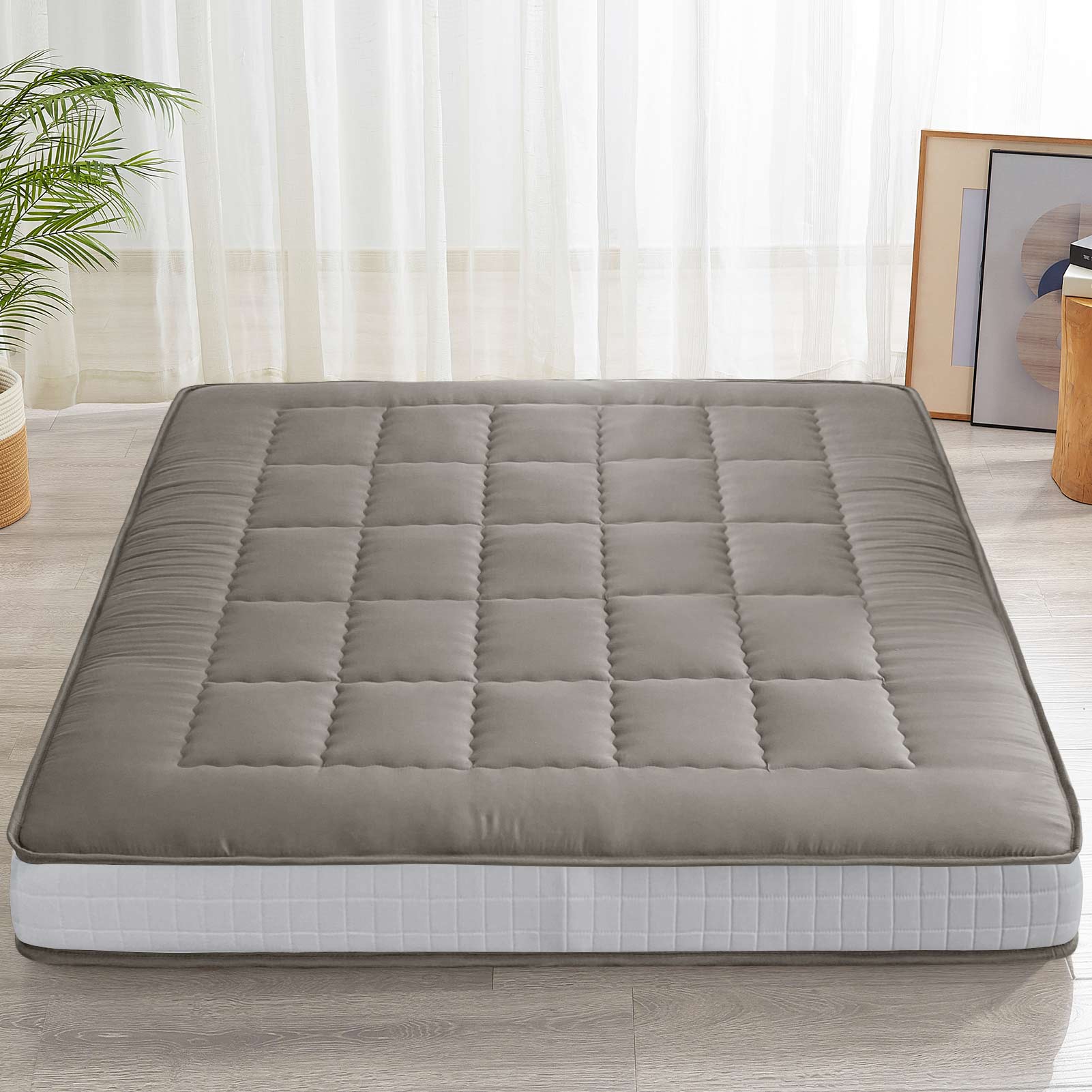 MAXYOYO 6 Extra Thick Japanese Futon Mattress - Rectangle Quilting Floor Bed for Family & Guests - Dark Grey - Perfect for Small Spaces, Guest Rooms & Minimalist Living