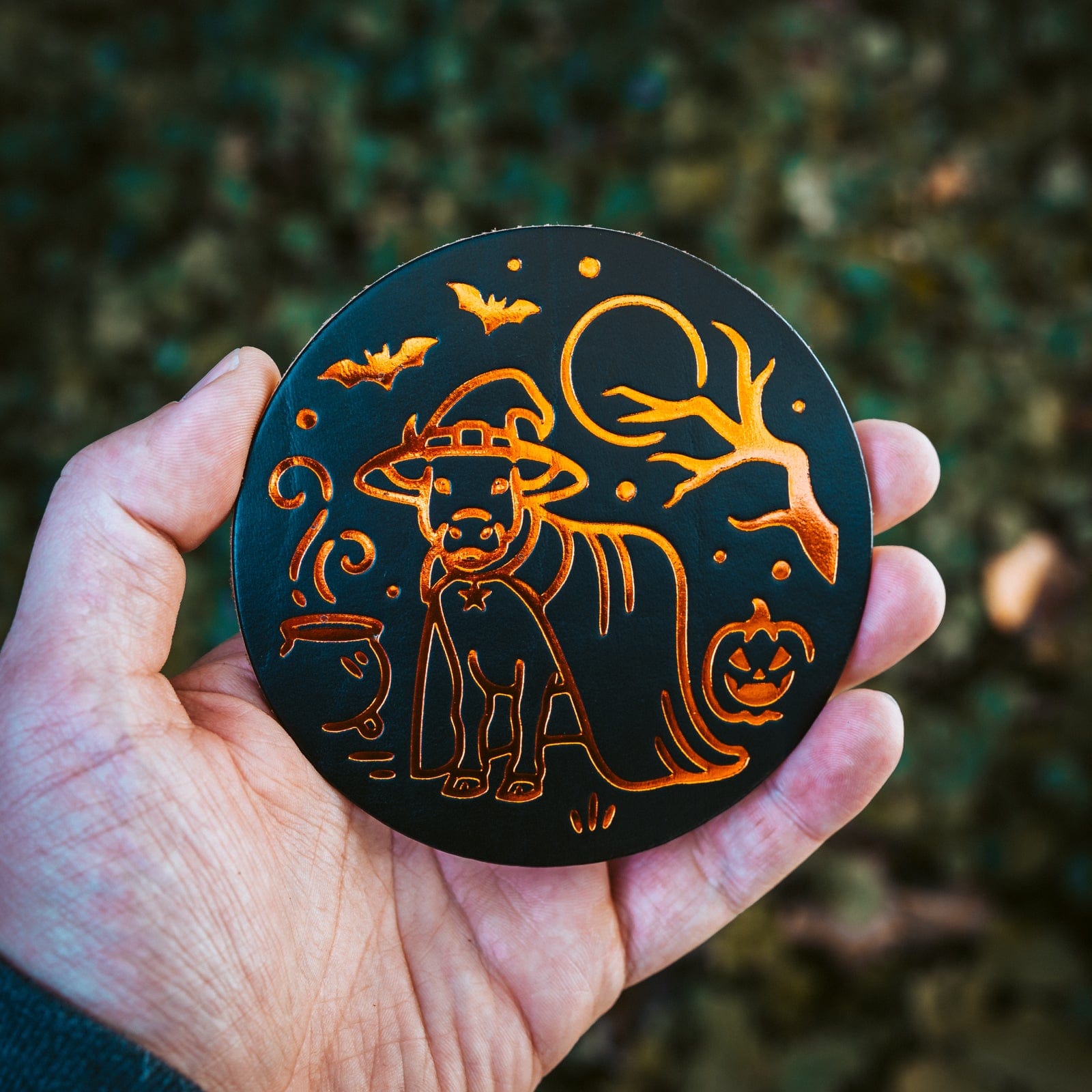 Premium 4-Pack Halloween Themed Leather Coasters for Drinks - Spooky Home Bar Decor & Party Supplies 2024 | Perfect for Halloween Parties, Home Decor & Gift Giving