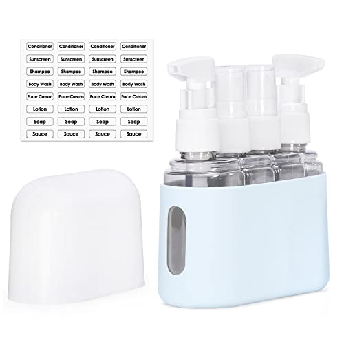 4 in 1 Leak Proof Travel Bottles Set - TSA Approved Airplane Toiletry Containers with Labels | Perfect for Carry-On Liquids, Shampoo & Cosmetics | Ideal for Vacations, Business Trips & Gym Use
