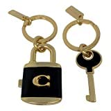 Coach Lock & Key Bag Charm Keychain - Black & Gold Metal Key Ring (Style C1679) | Perfect for Handbags, Backpacks & Gift Giving
