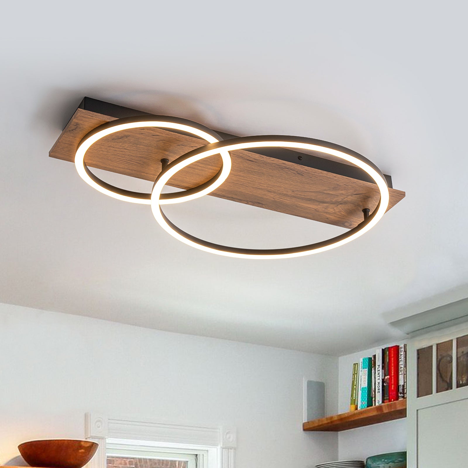 Glowlings 2-Light Farmhouse Round LED Flush Mount Ceiling Light - 24 Inch Wide Wood Linear Fixture for Kitchen, Dining Room & Bedroom Lighting