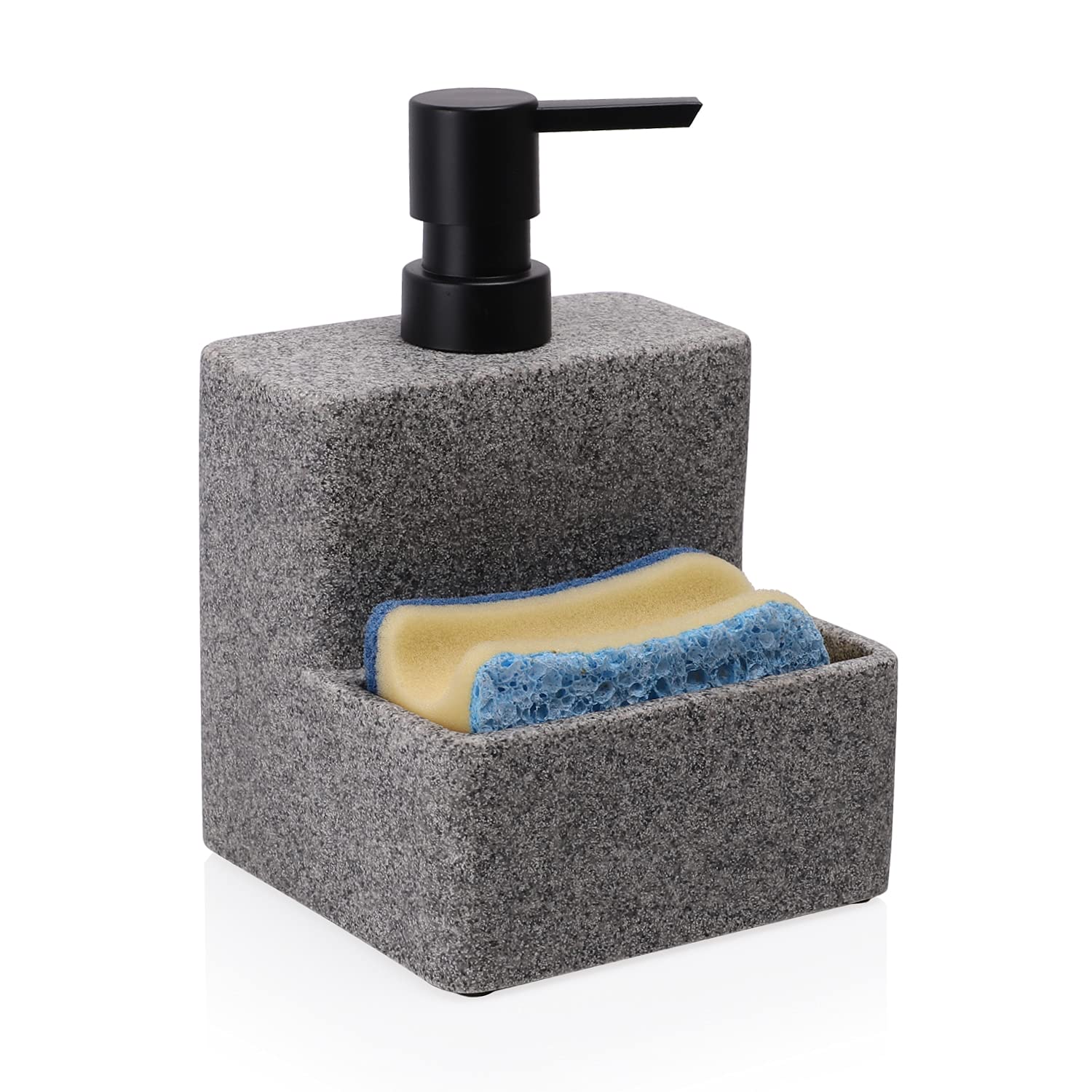 Zccz 2-in-1 Soap Dispenser with Sponge Holder - Liquid Hand & Dish Soap Pump Bottle for Kitchen Sink & Bathroom Counter | Space-Saving Storage & Organization Solution for Homes, Restaurants, and Offices