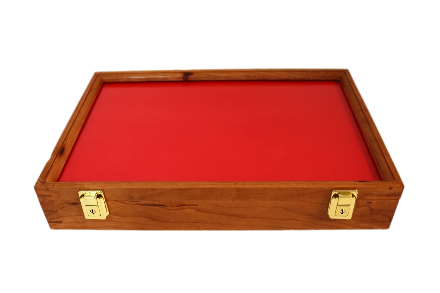 Premium Cherry Wood Display Case for Collectibles - Showcase Knives, Arrowheads, Pins, Medals & More (18