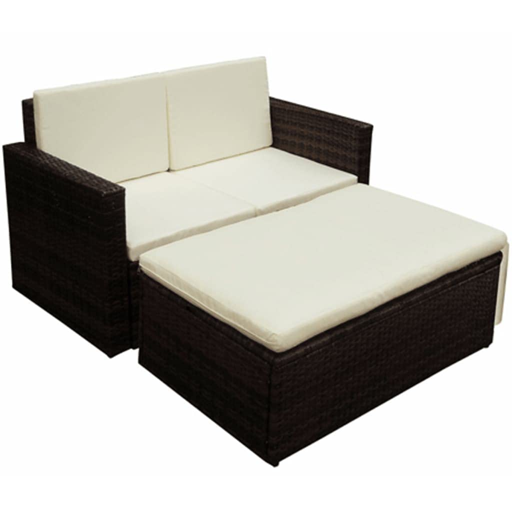Outdoor Patio Furniture Set - 2-Piece All-Weather Brown Poly Rattan Sectional Sofa with Cushions for Backyard, Garden & Poolside Relaxation