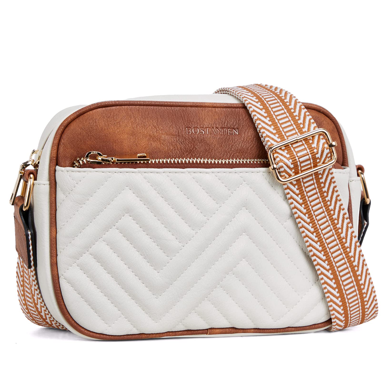 BOSTANTEN Women's Quilted Crossbody Bag - Vegan Leather Small Shoulder Purse with Wide Adjustable Strap - Perfect for Travel, Shopping & Everyday Use