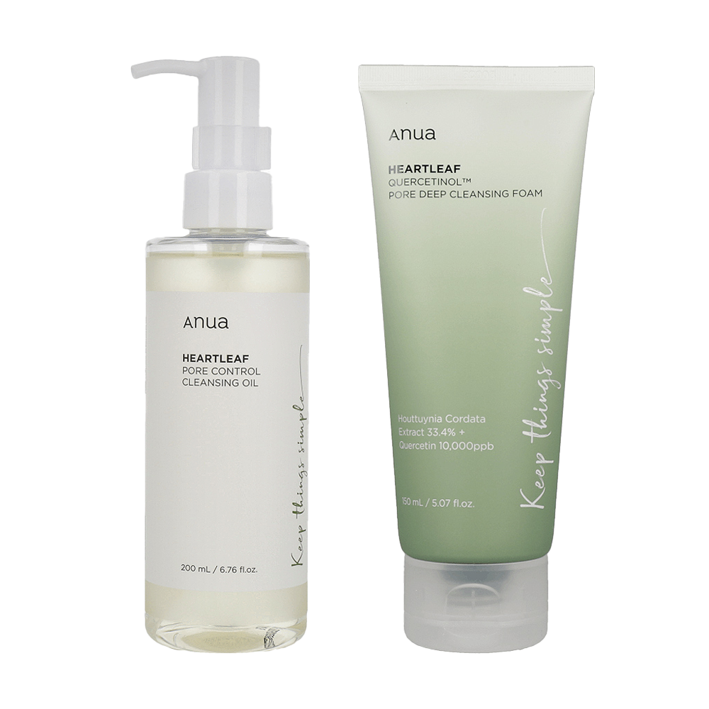 Anua Korean Skincare Set - Gentle Cleansing Oil & Foam Face Wash for Sensitive Skin | Hydrating & Oil Control | Perfect for Daily Double Cleansing Routine