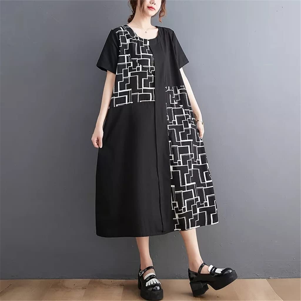 Stylish Black Patchwork Print Summer Dress for Women & Girls | Casual Chic Floral Design | Perfect for Beach, Vacation & Everyday Wear