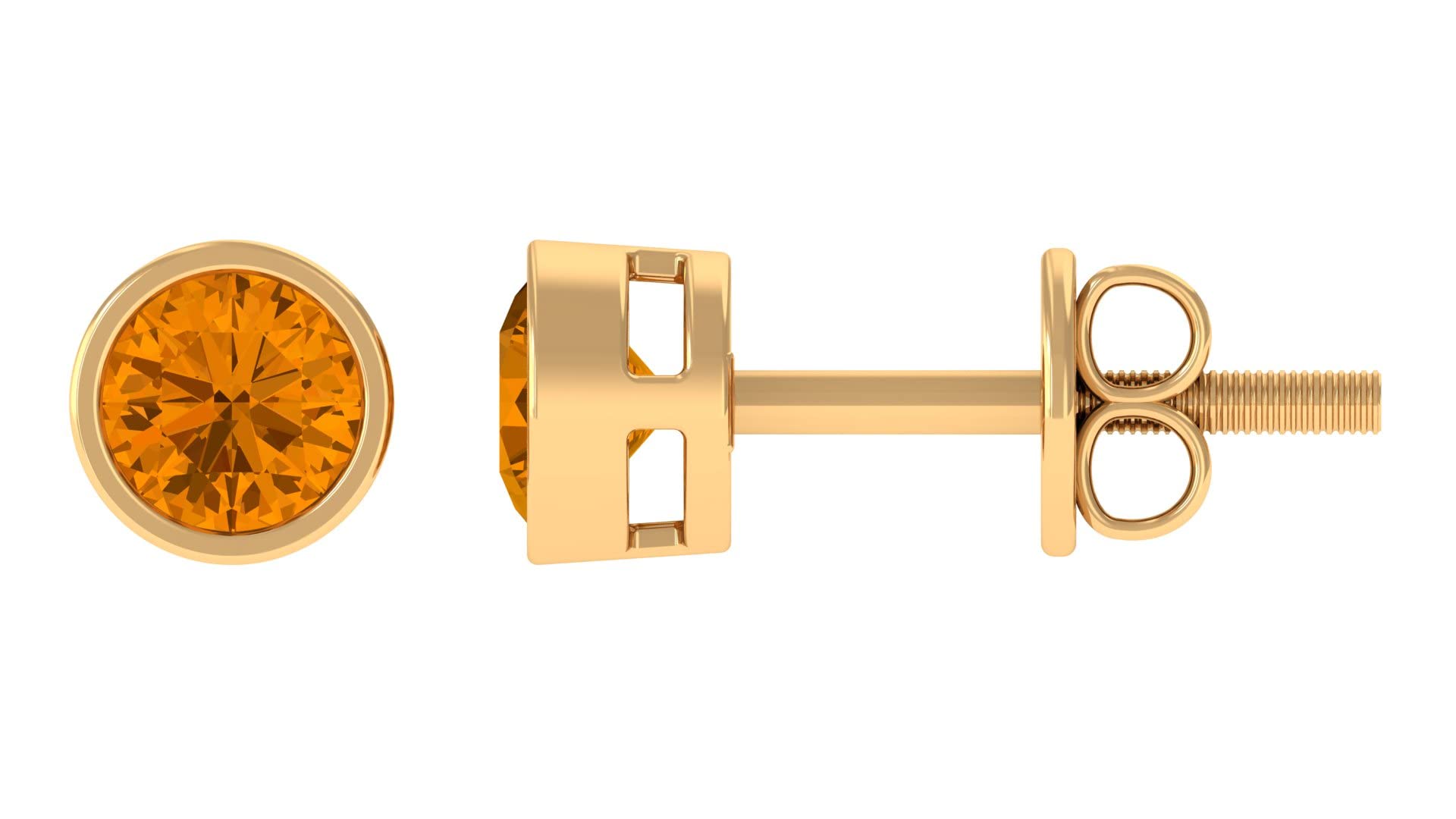 14K Solid Gold Citrine Stud Earrings - Round Yellow November Birthstone Jewelry for Women | Perfect Gift for Birthday, Anniversary & Everyday Elegance