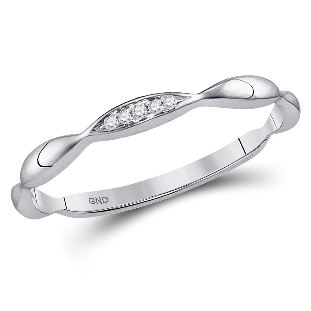 10K White Gold Women's Round Diamond Contour Stackable Band Ring - 0.02 CTTW - Perfect for Wedding Bands, Anniversary Gifts & Everyday Elegance