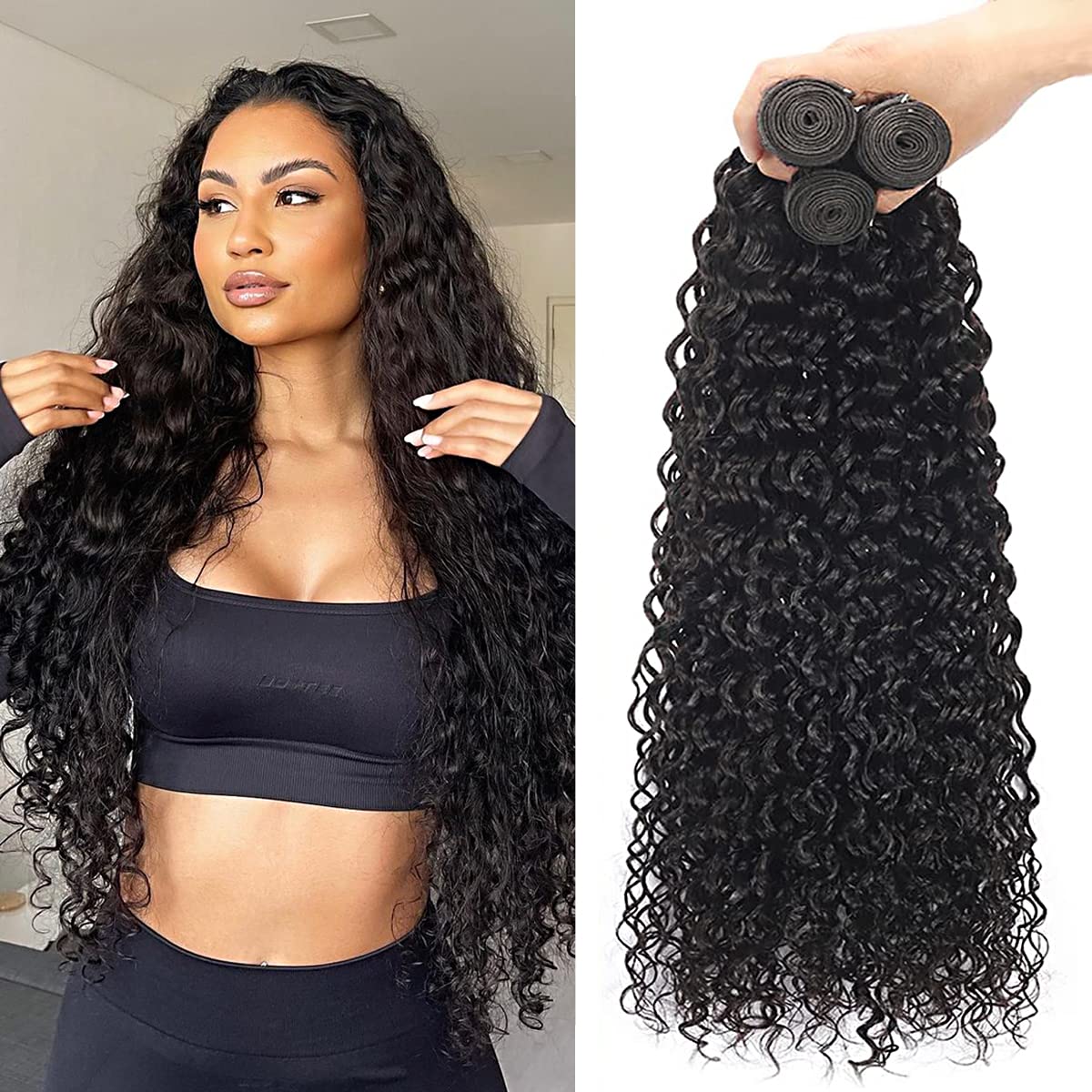 22 24 26 Inch Water Wave Human Hair Bundles - 10A Grade Wet & Wavy Weave Hair Extensions for Black Women (Natural Color) | Perfect for Protective Styles, Weddings & Everyday Glam