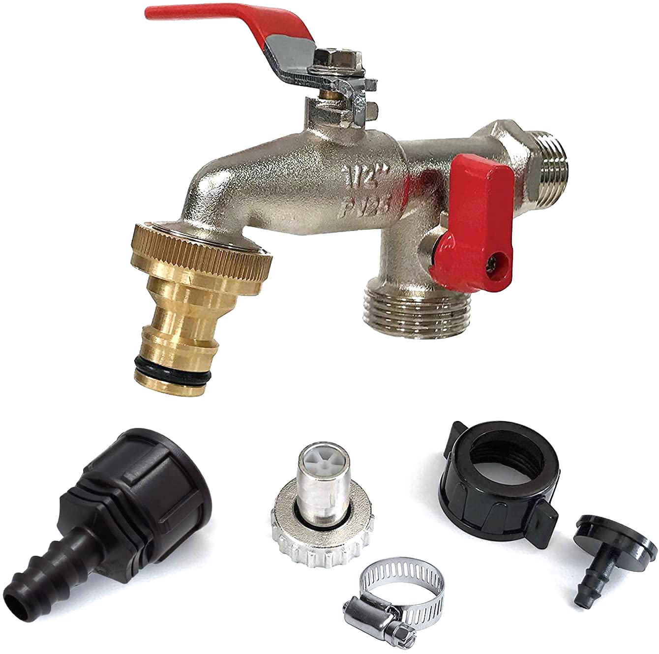 Premium Garden Tap Double Faucet with Bonus Silver Nozzle - Perfect for Outdoor Watering, Gardening, and Lawn Care