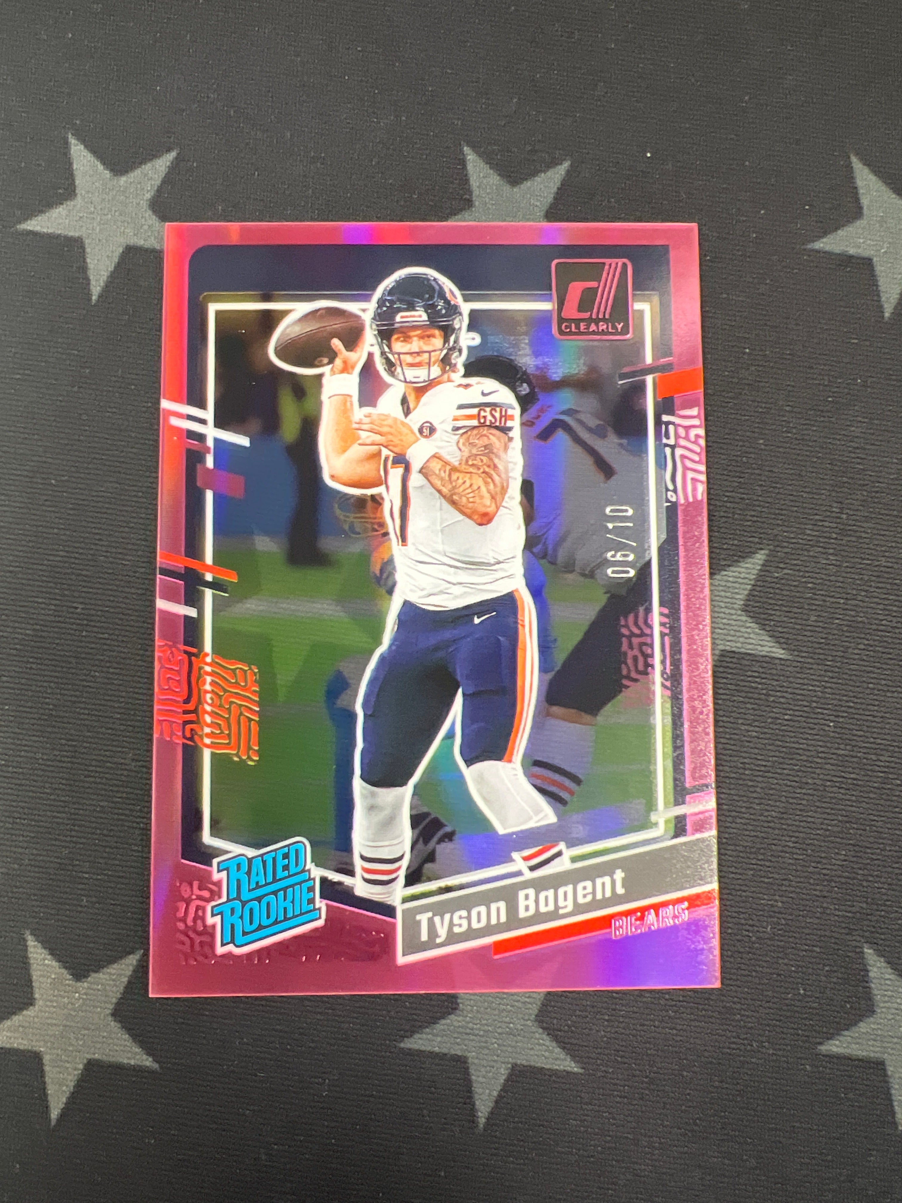 2023 Panini Clearly Donruss Tyson Bagent Rookie Card #100 Pink Parallel 6/10 - Rare Collectible for Sports Memorabilia & Trading Card Enthusiasts