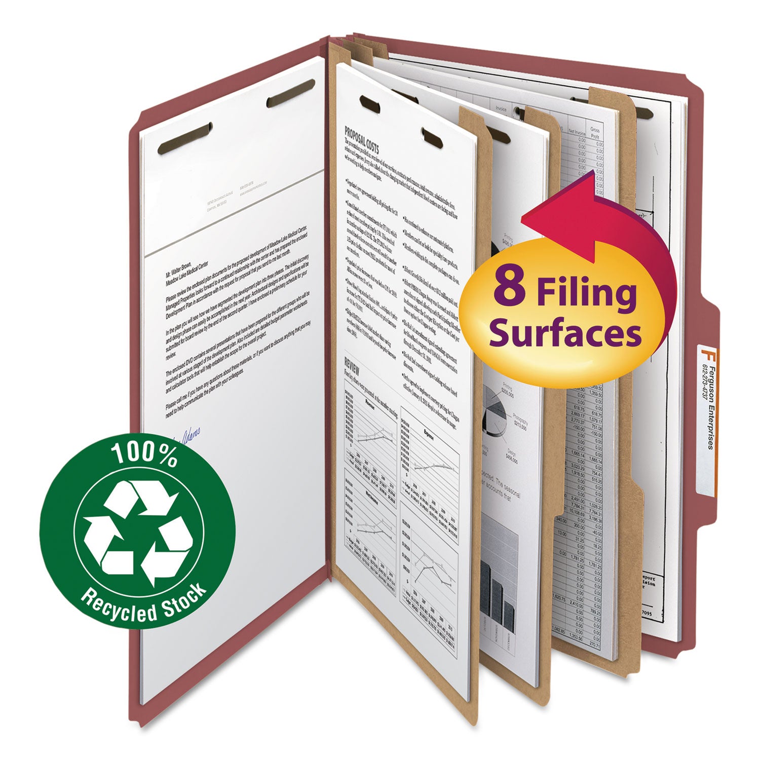 100% Recycled Pressboard Classification Folders with 3 Dividers - Legal Size (8.5