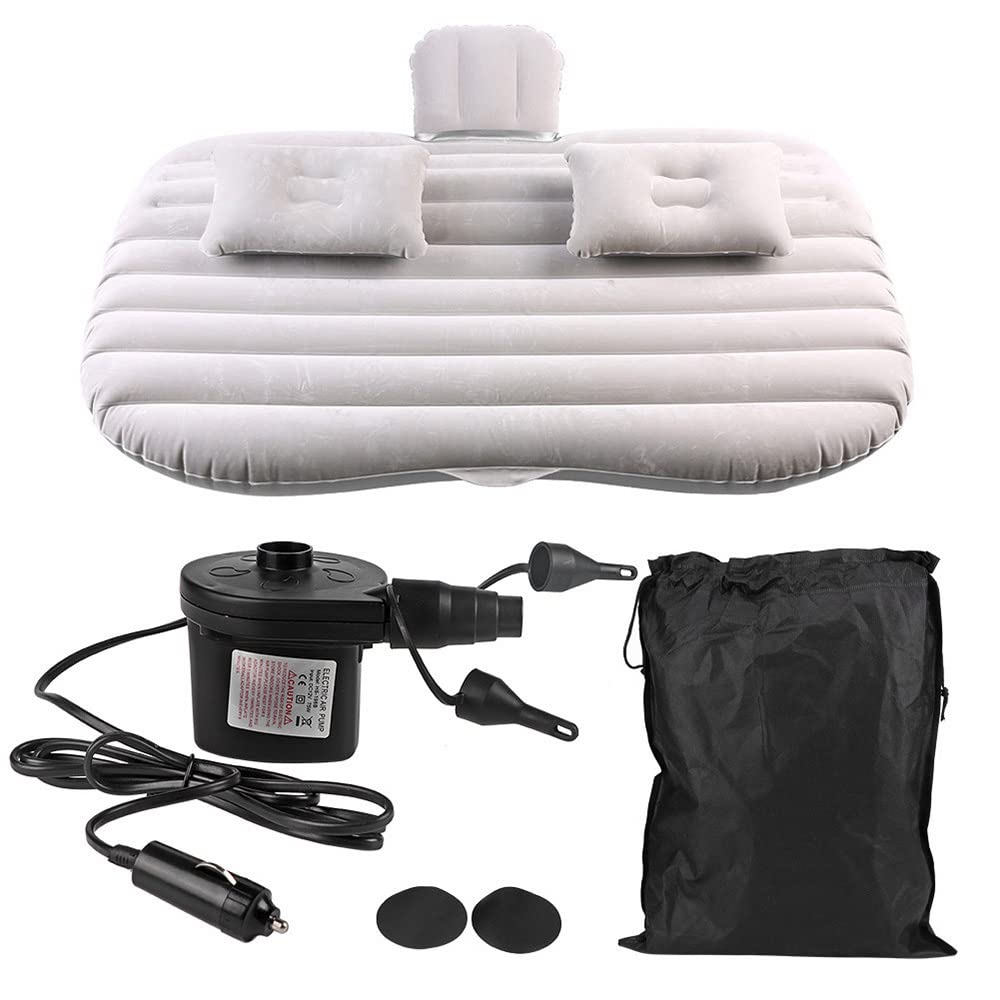 **Portable Car Air Mattress Set with Built-in Pump - Universal Inflatable Back Seat Bed for Travel, Camping & Road Trips - Includes 2 Pillows (Gray) - Perfect for Rest & Sleep in Trucks, SUVs & Vehicles**