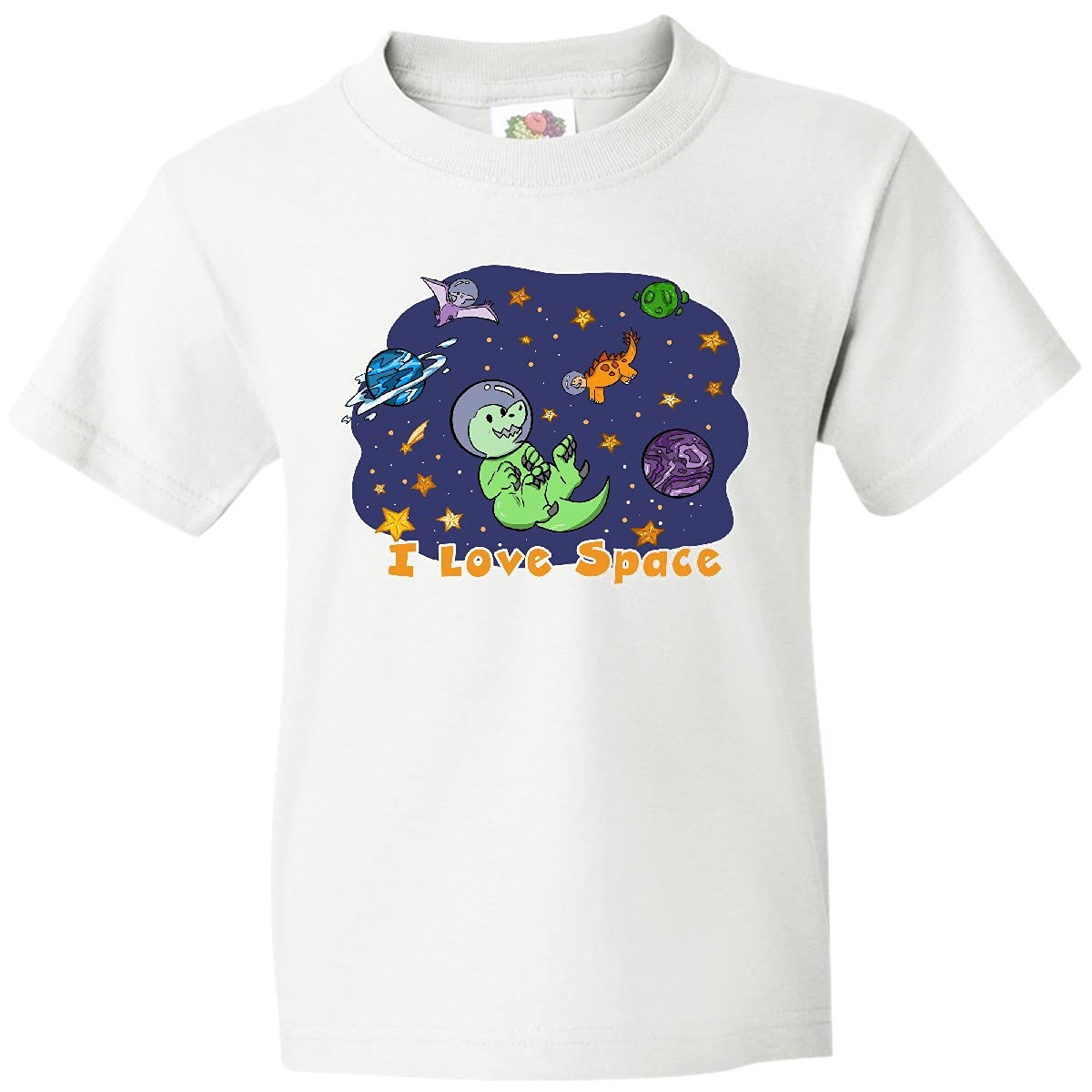 Inktastic I Love Space Cute Dinosaur and Planets Graphic Youth T-Shirt - Fun Astronomy Themed Tee for Kids & Teens