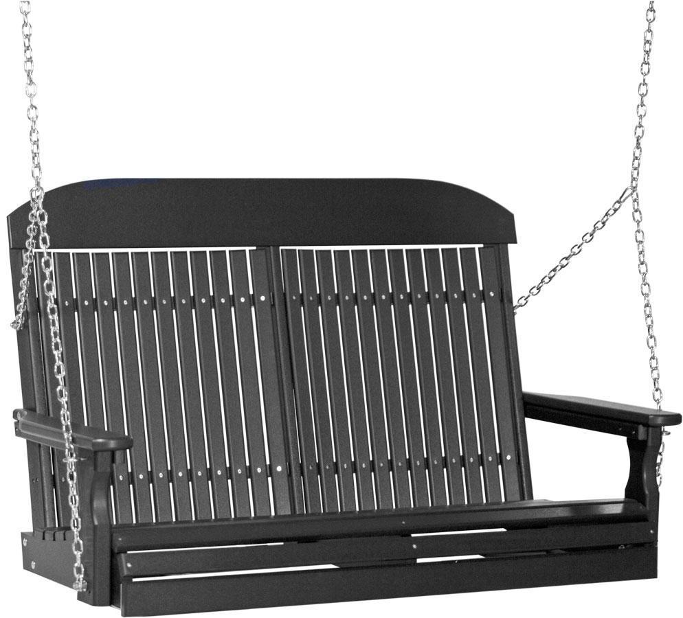 LuxCraft Black Classic Highback 4ft. Recycled Plastic Porch Swing - Outdoor Patio Furniture for Garden, Backyard, and Porch Relaxation