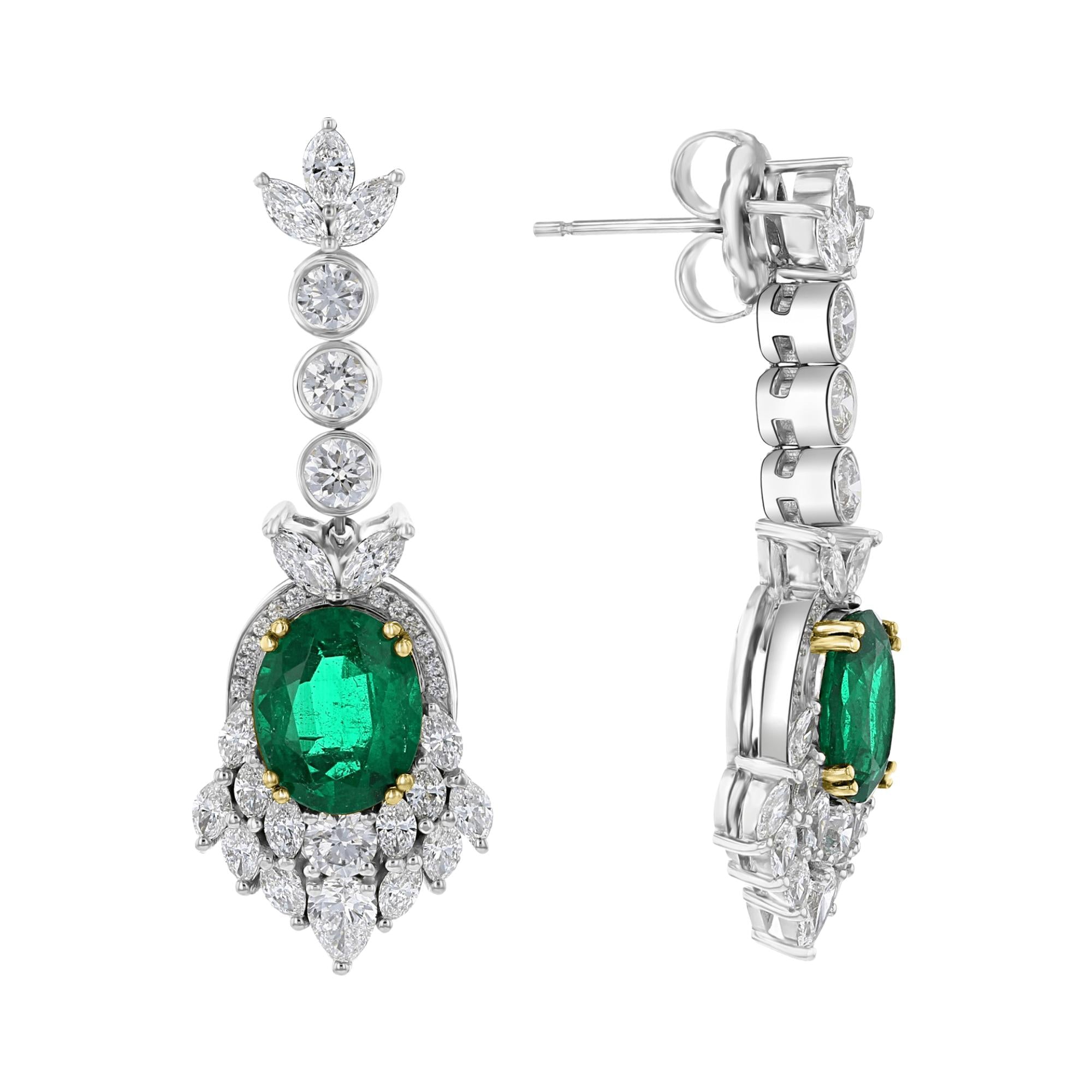 JULEVE 4.99 CTW Emerald & 3.92 CTW Diamond Halo Drop Earrings for Women | Elegant Dangling Earrings for Weddings, Parties & Special Occasions