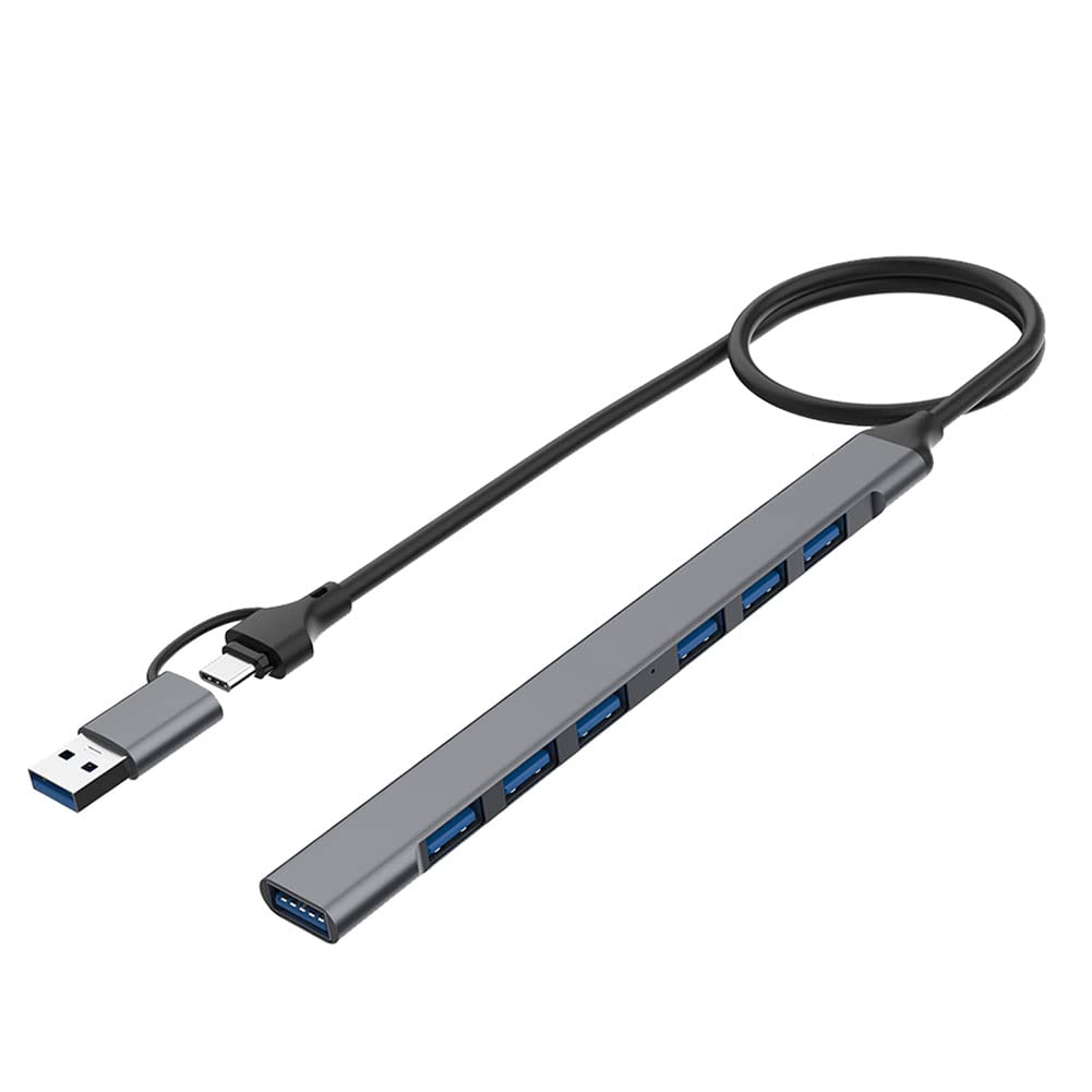 Kliplinc 7-Port USB Hub - Slim 2-in-1 Design (USB-C & USB 3.0) with 6 USB 2.0 Ports & 1 USB 3.0 Port - 5Gbps High-Speed Data Transfer - Perfect for Laptop, PC, MacBook, Gaming & Office Setup