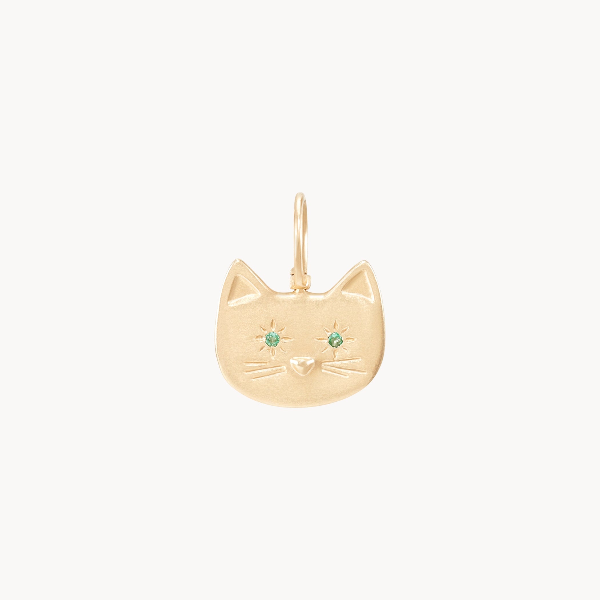 9 Lives Emerald Cat Charm Pendant - 10K Yellow Gold with Genuine Emerald Gemstones - Perfect for Cat Lovers & Jewelry Gifts