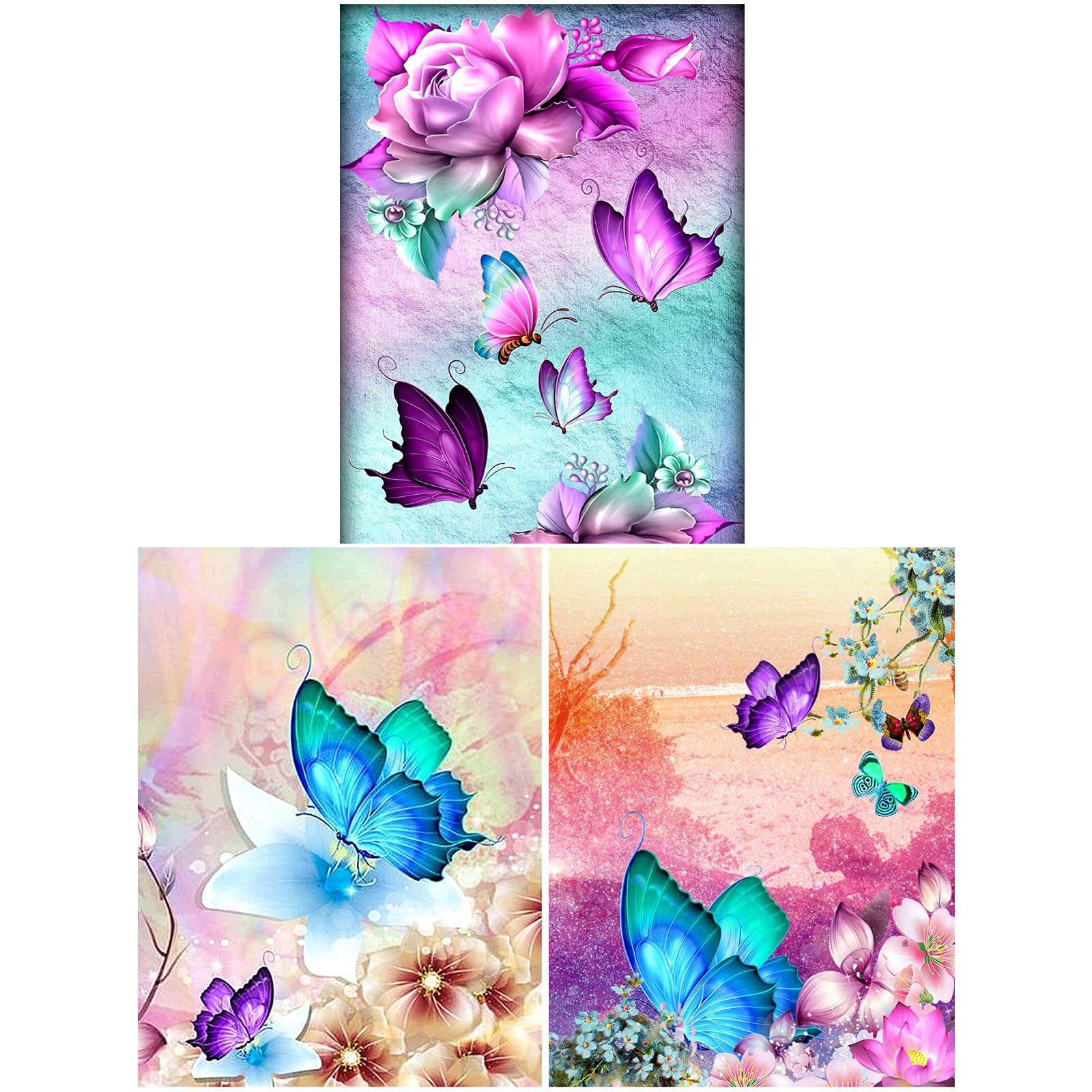 5D Diamond Painting Kit - 3 Pack DIY Full Drill Rhinestone Art with Butterfly Design for Wall Decor (10×12 Inch Canvas) - Perfect for Home Decoration, Gifts & Relaxation
