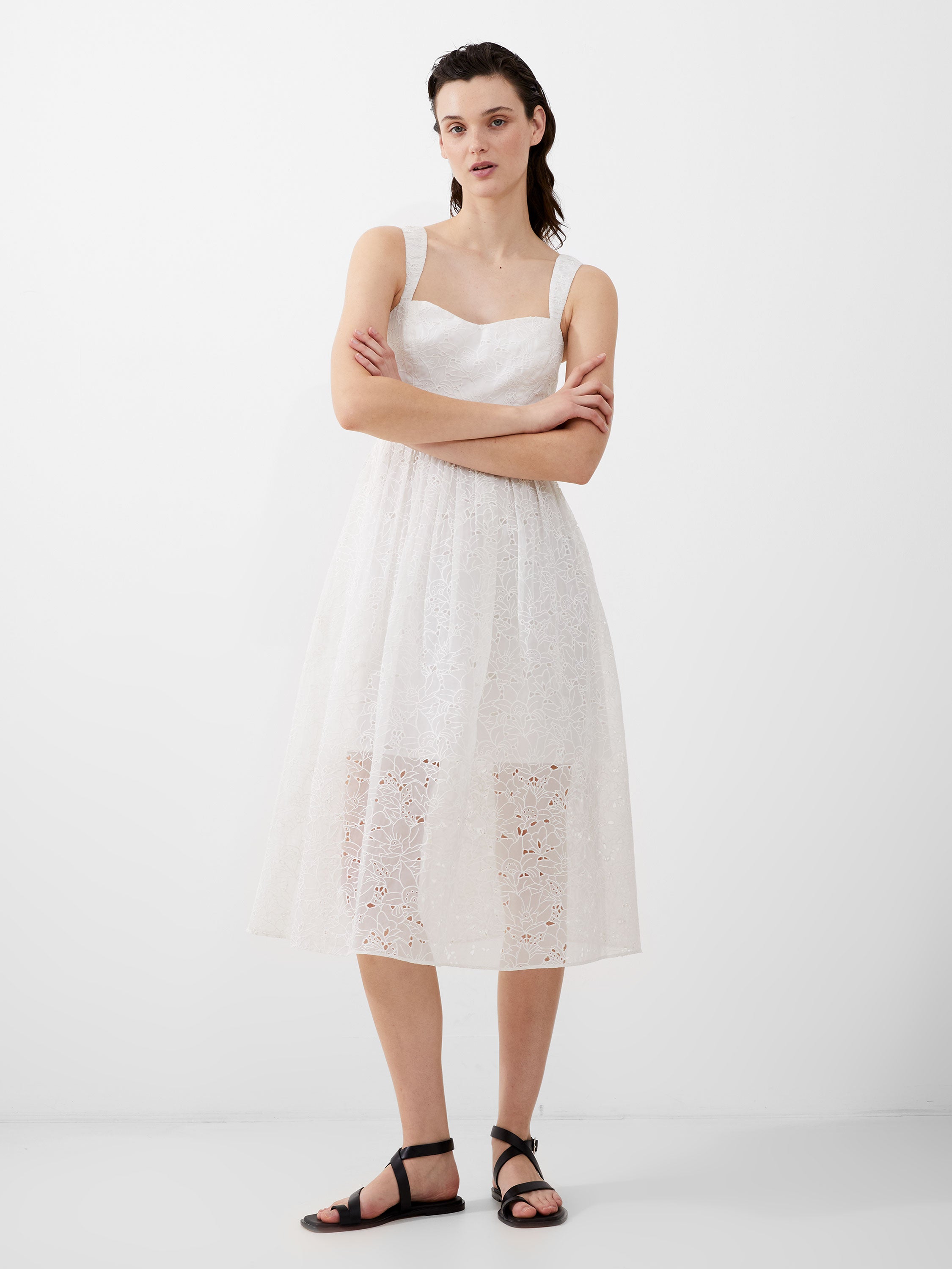 Elegant Embroidered Evelyn Lace Strappy Dress for Women - Perfect for Weddings, Parties & Special Occasions