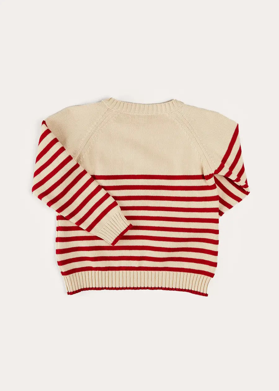Whale Intarsia Striped Knit Jumper for Kids (6 Months to 6 Years) - Cozy Red Sweater for Playdates & Family Photos