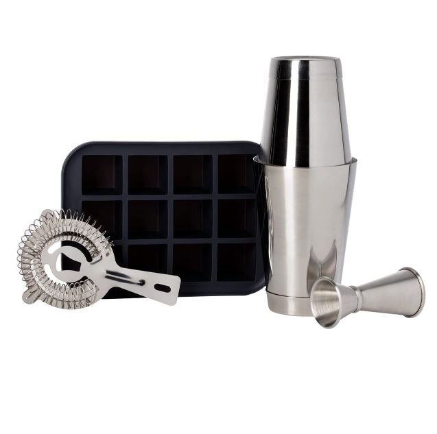 Premium W&P The Shaken 4-Piece Cocktail Set - Stainless Steel Bar Tools for Mixing, Shaking & Serving - Perfect for Home Bars, Parties & Professional Bartenders